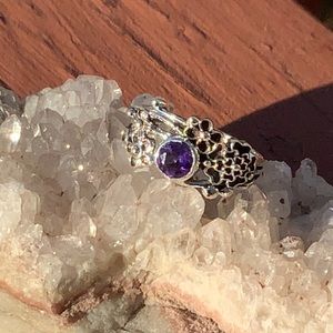 BOUTIQUE AMETHYST IN FLORAL 925 SILVER RING, 6.5